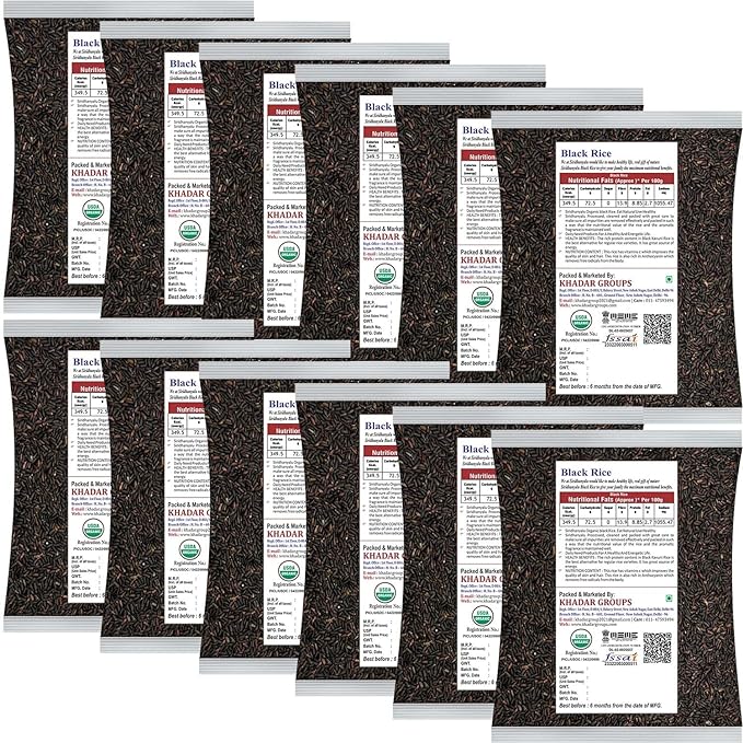 Black Rice | Karuppu Kavuni Rice | Low Glycemic Index Forbidden Black Rice,  Black Rice Price. (Pack of 12)