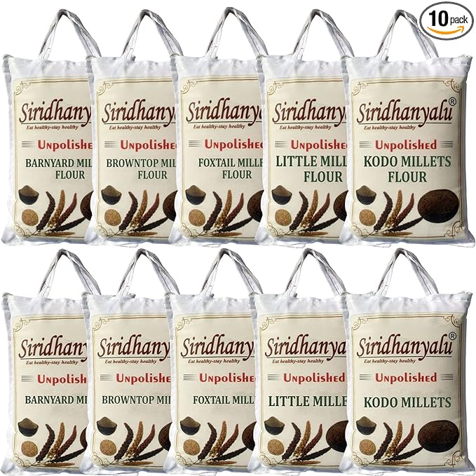 Siridhanya Unpolished & Organic Millet 5 Grains + 5 Flour Combo (Kodo Little Foxtail Browntop & Barnyard) Gwt. (6) Kg.