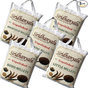 Siridhanya लिटल, फॉक्सटेल, कोडो, बार्नयार्ड और ब्राउनटॉप मिलेट्स Each Millets 400 Gm - Hindi Gwt (2.5) Kg