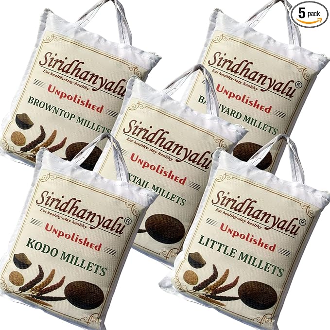 Siridhanya लिटल, फॉक्सटेल, कोडो, बार्नयार्ड और ब्राउनटॉप मिलेट्स Each Millets 400 Gm - Hindi Gwt (2.5) Kg