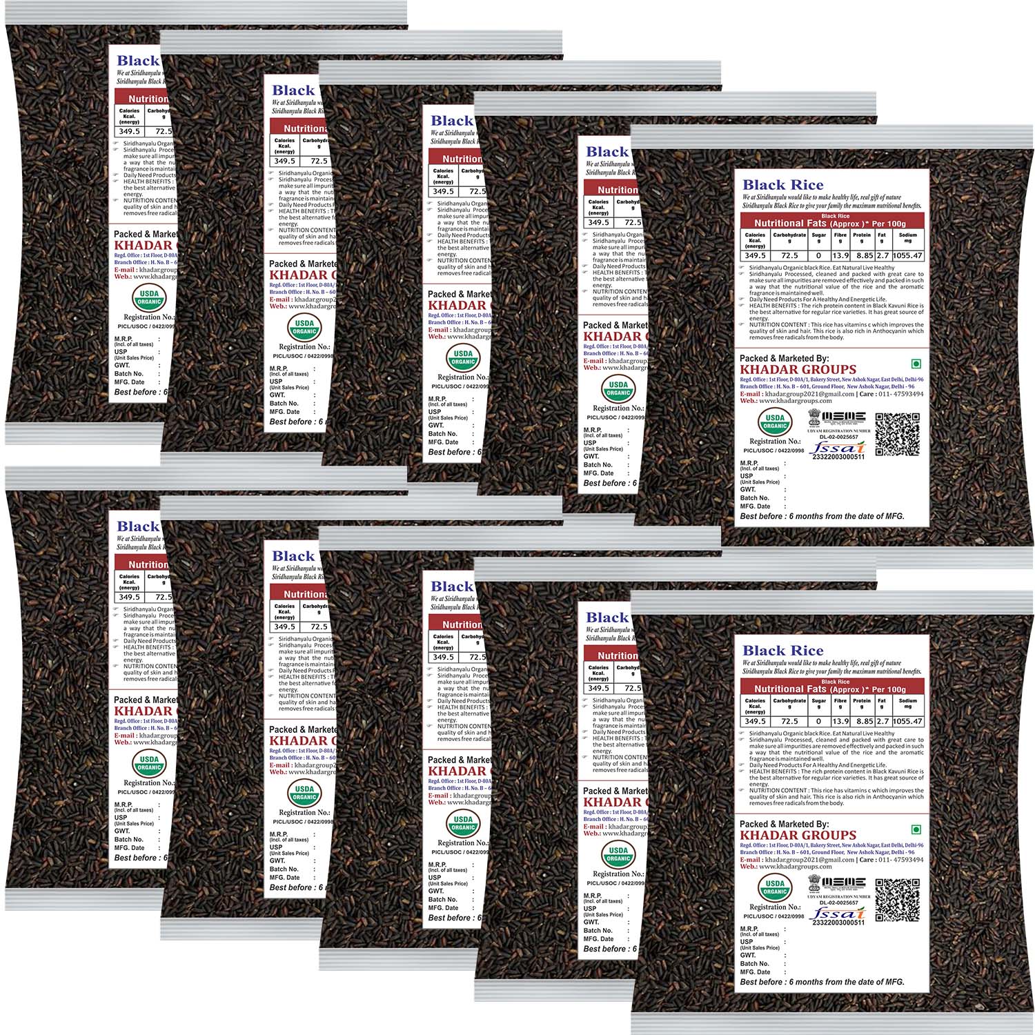 Black Rice | Karuppu Kavuni Rice | Low Glycemic Index Forbidden Black Rice,  Black Rice Price. (Pack of, 10)