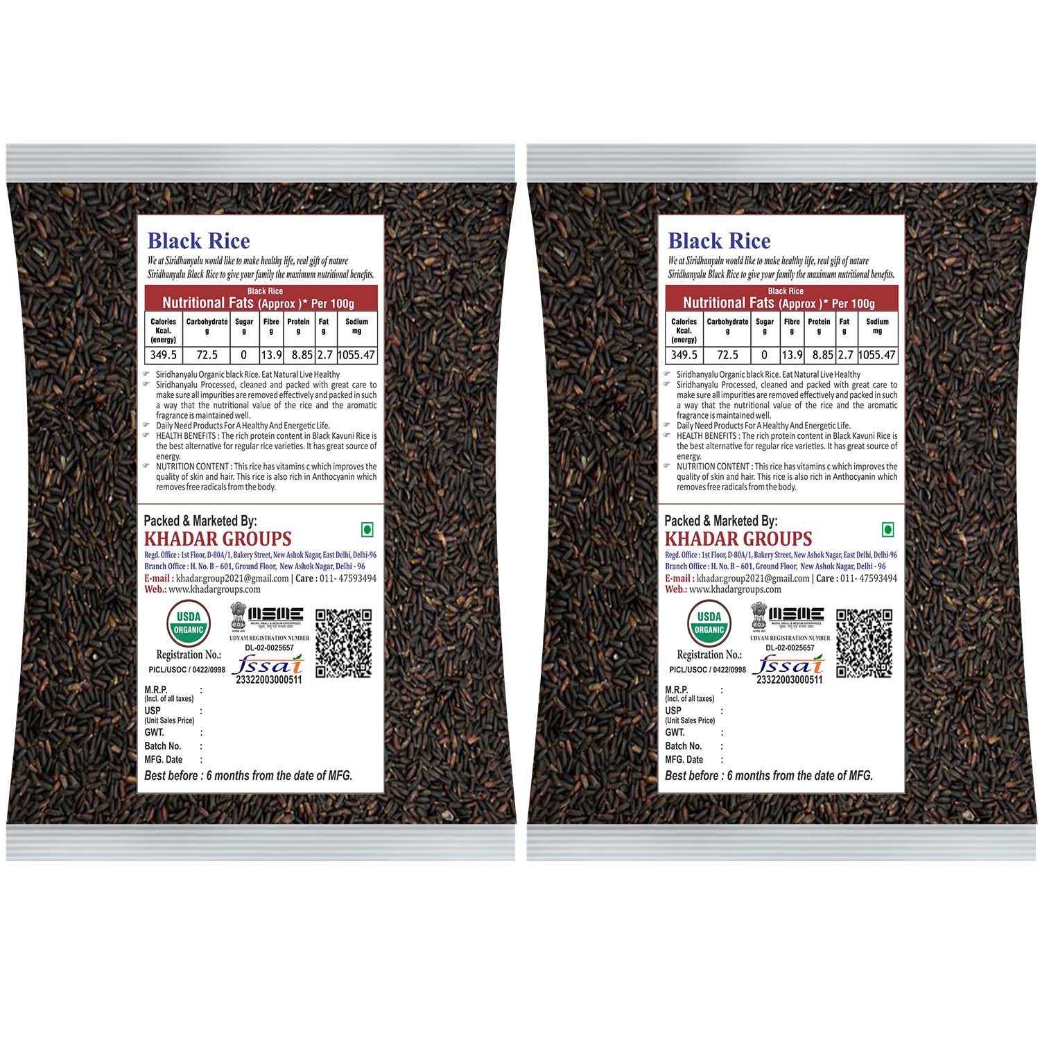 Black Rice | Karuppu Kavuni Rice | Low Glycemic Index Forbidden Black Rice,  Black Rice Price. (Pack of, 2)