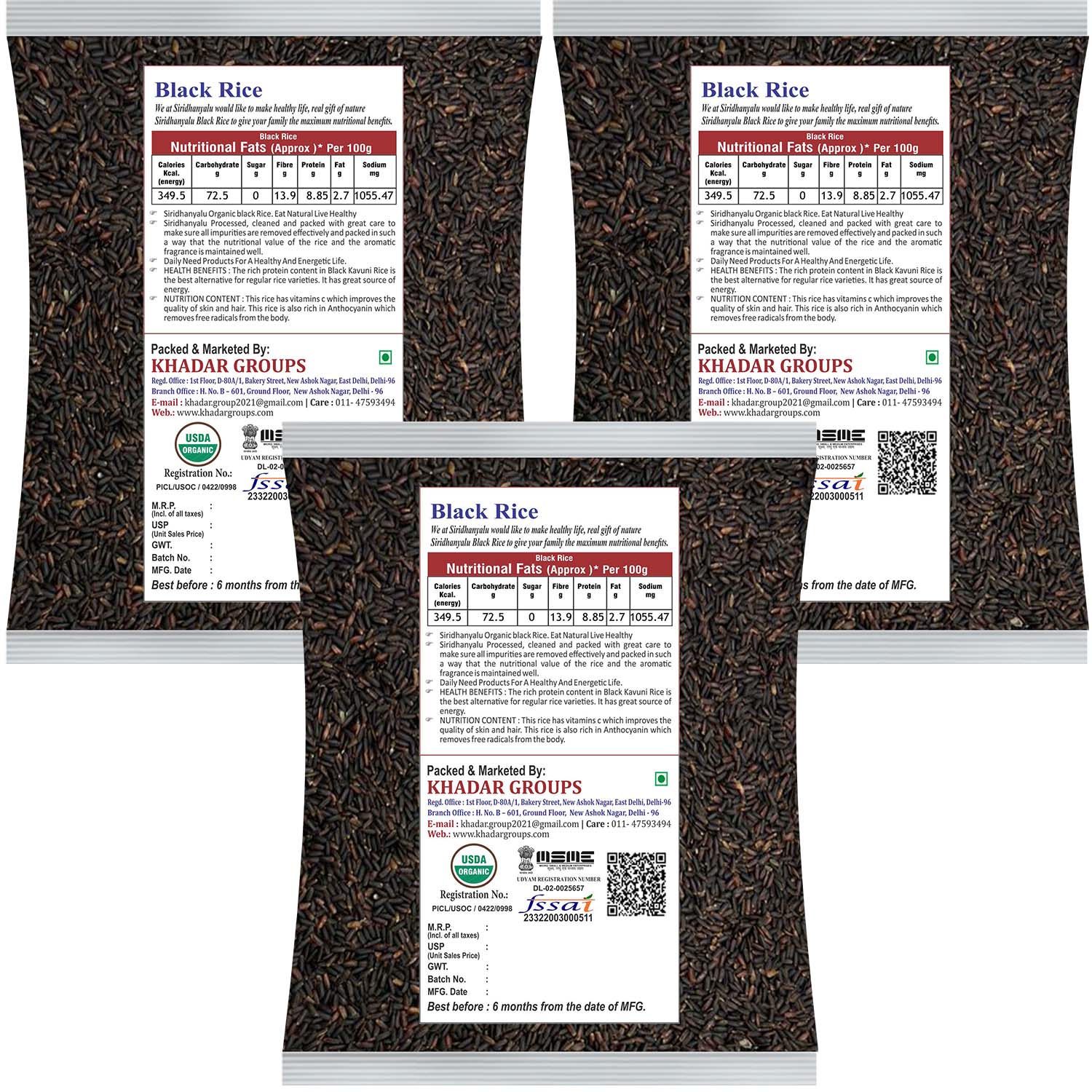 Black Rice | Karuppu Kavuni Rice | Low Glycemic Index Forbidden Black Rice,  Black Rice Price. (Pack of, 3)