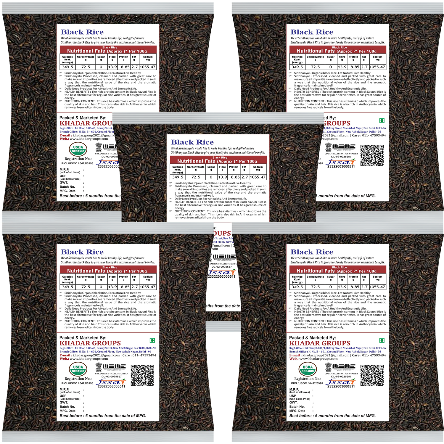 Black Rice | Karuppu Kavuni Rice | Low Glycemic Index Forbidden Black Rice,  Black Rice Price. (Pack of, 5)