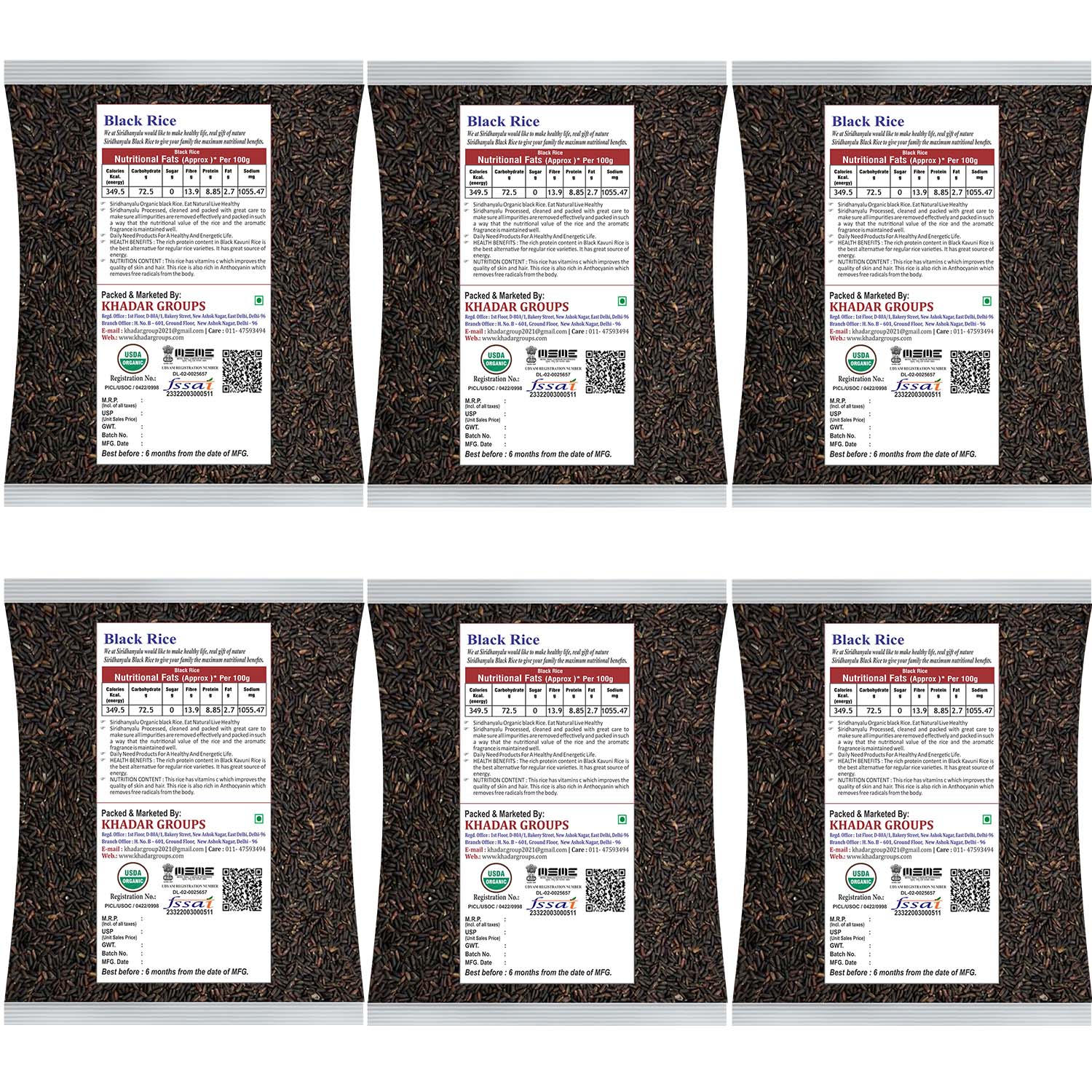 Black Rice | Karuppu Kavuni Rice | Low Glycemic Index Forbidden Black Rice,  Black Rice Price. (Pack of 6)