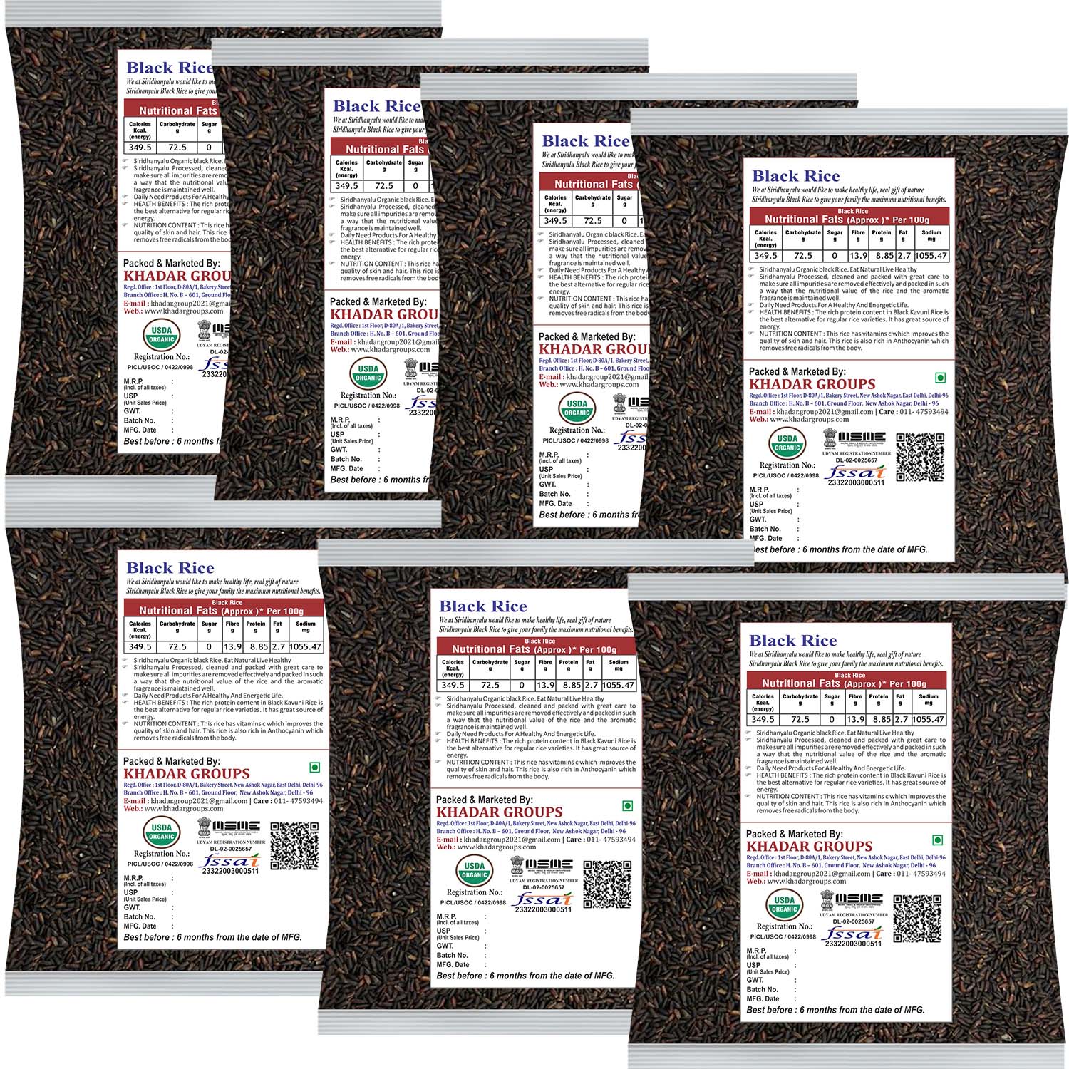 Black Rice | Karuppu Kavuni Rice | Low Glycemic Index Forbidden Black Rice,  Black Rice Price. (Pack of, 7)