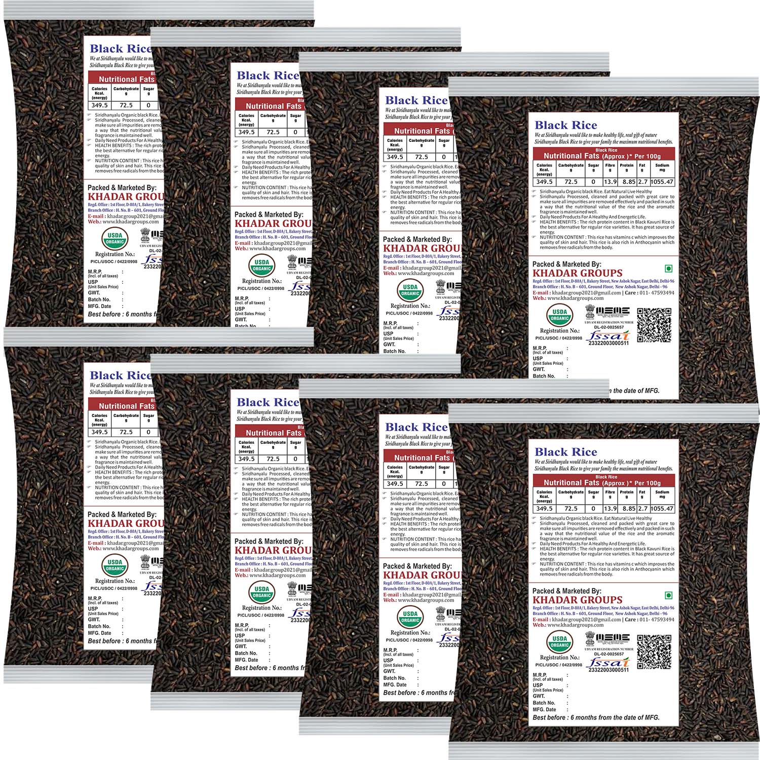 Black Rice | Karuppu Kavuni Rice | Low Glycemic Index Forbidden Black Rice,  Black Rice Price. (Pack of 8)