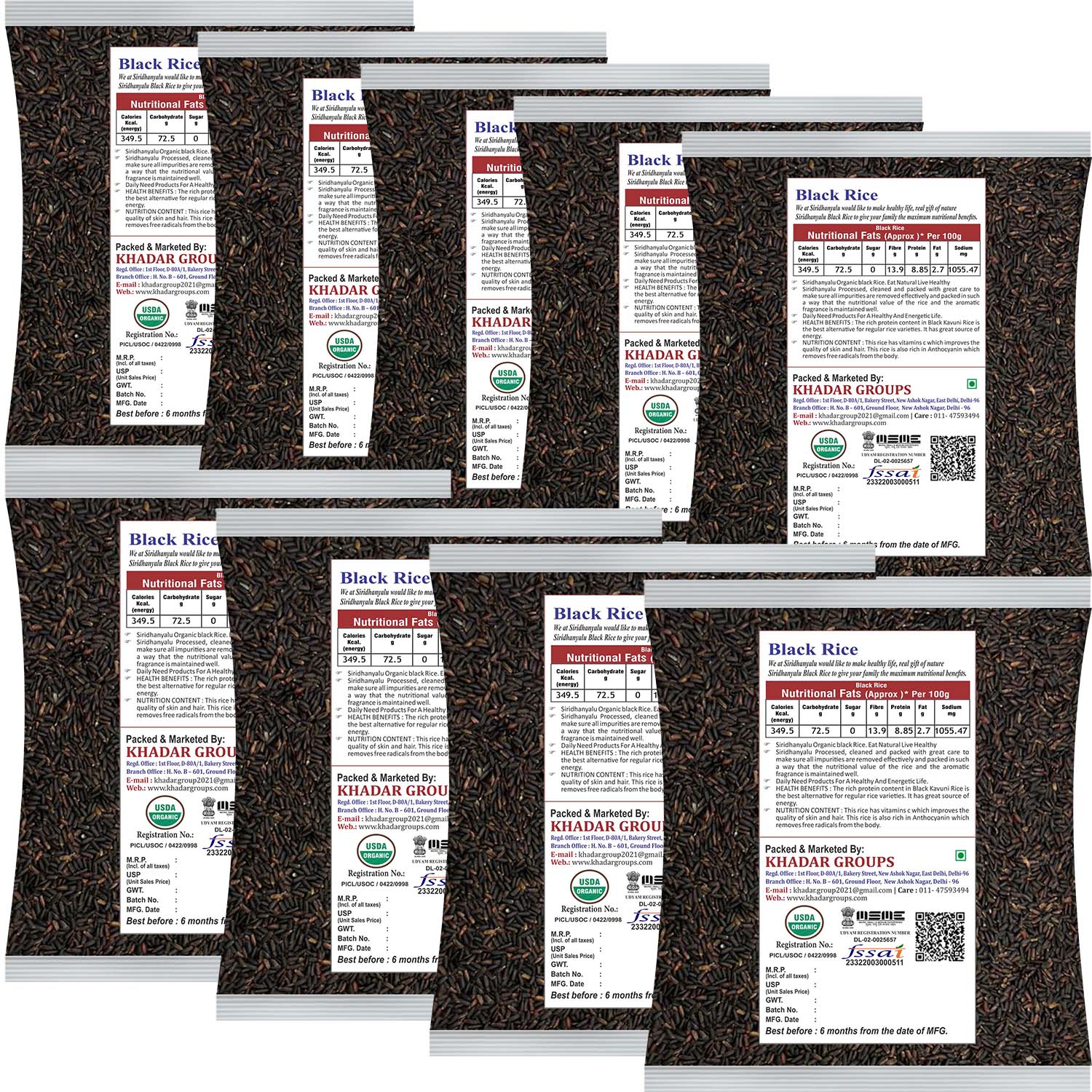 Black Rice | Karuppu Kavuni Rice | Low Glycemic Index Forbidden Black Rice,  Black Rice Price. (Pack of 9)