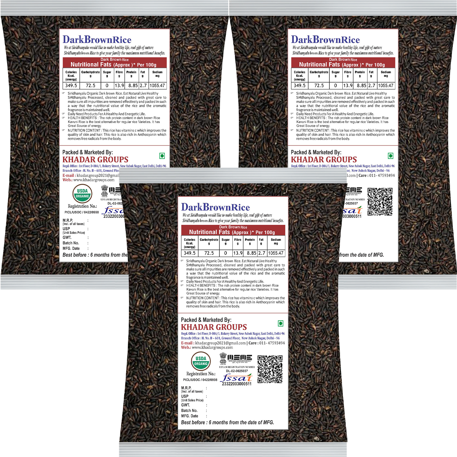 Dark Brown Rice, Low Glycemic Index Forbidden Dark Brown Rice, Offering Dark Rice Enthusiasts (Gwt 3Kg).