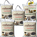 Siridhanyalu Millets: Kodo, Browntop, Barnyard, Little, Foxtail, Organic, 900gm Each (Buy 5, get 250gm Proso Millet Completely Free)