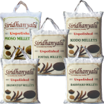 Siridhanyalu Millets Kodo,Foxtail,Browntop, Barnyard and Proso Siridhanya Millet Siridhanya Millet Unpolished and Organic 900gm Each